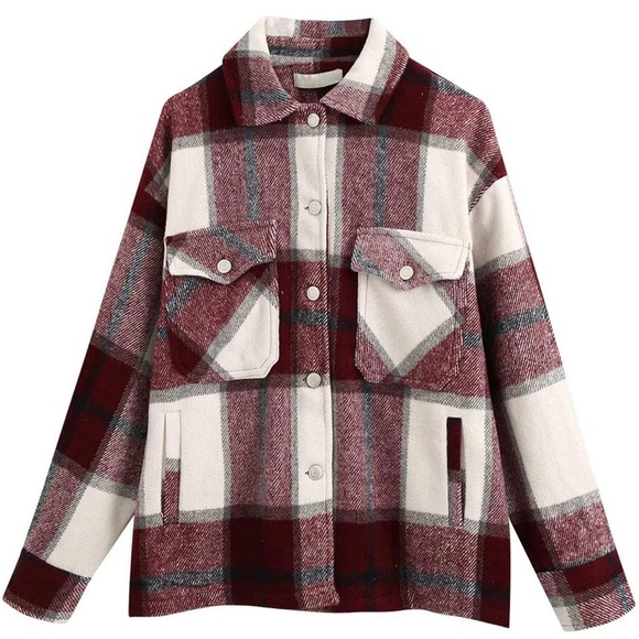 Jackets & Blazers - Plaid Button-Up Jacket